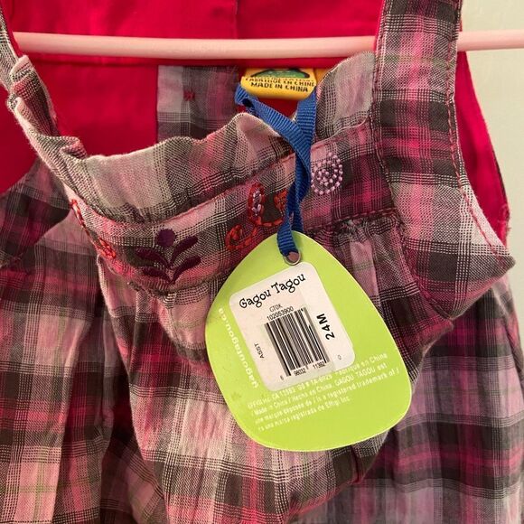 Gagou Tagou Bubble Hem Plaid Dress Pink Embroidered Girls Size 24 Months NWT - Picture 6 of 9